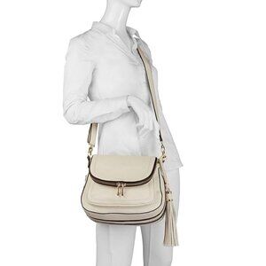 Aldo Cream White Saddle Crossbody Tassel Bag